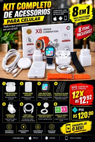 Smartwatch 2026 Novo X8 2.2 Polegadas + PowerBank para IOS Android Completo 7 em 1 l15 TWS