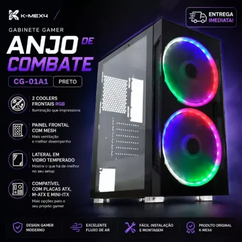 Gabinete Gamer K-MEX4 CG-01A1 RGB Painel Mesh Vidro Temperado