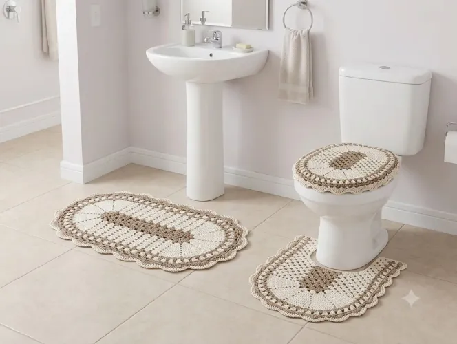 Conjunto de crochê para banheiro 