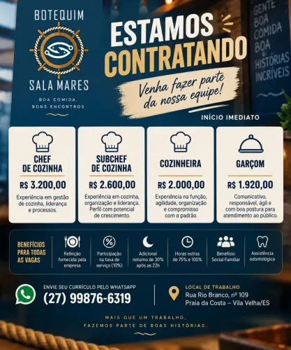 BOTEQUIM SALAMARES ESTÁ CONTRATANDO!