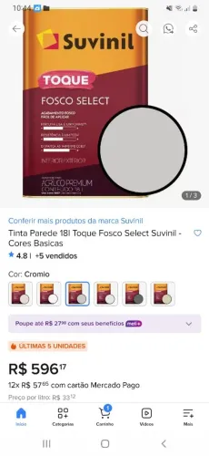 Tinta Parede 18L SUVINIL CRÔMIO