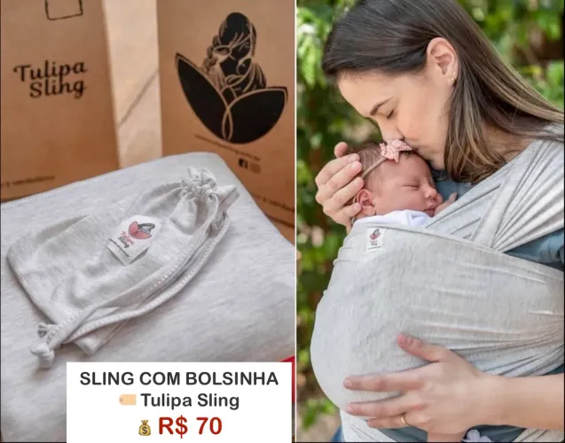 Carregador de Bebês Wrap Sling Areia com Bolsinha - Tulipa Sling