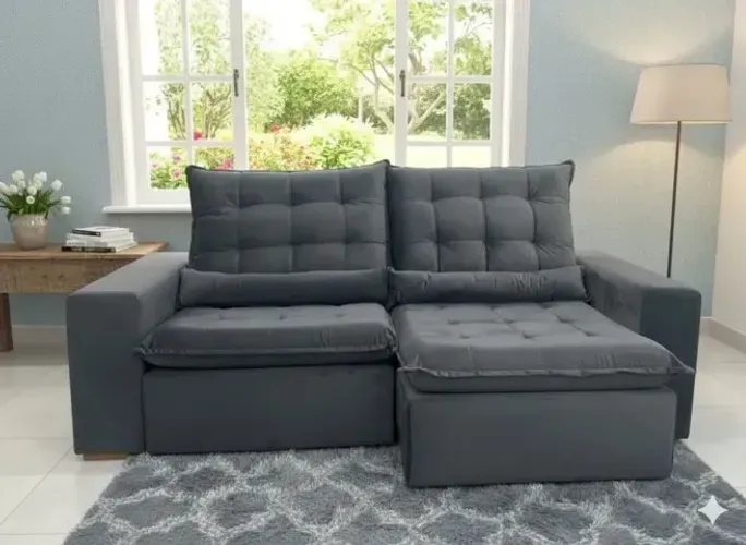 Sofá retratil e reclinavel cinza veludo verona