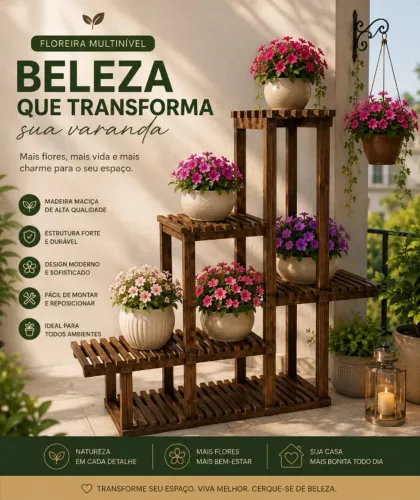 Floreira Estante de Madeira | Jardim Vertical | Entrega Grátis