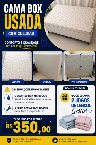 Cama Box + Colchão + 2 Jogos de Lençol.
