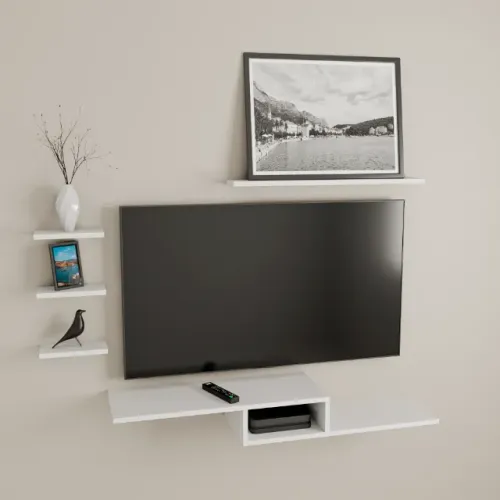 Rack Suspenso Para TV Mdf Com 4 Prateleiras de Nichos Organizador Branco