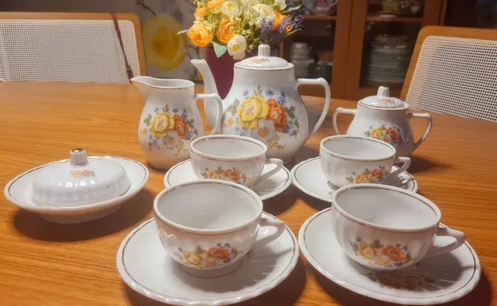 Jogo de chá porcelana canelada