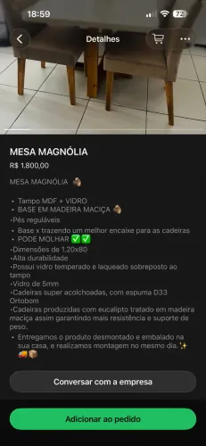 Vendo mesa de jantar Magnólia com 4 cadeiras.