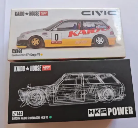 Mini GT Kaido House 1/64 - Honda Civic EF Kanjo V1 #139 LACRADO e Datsun Kaido 510 Wagon