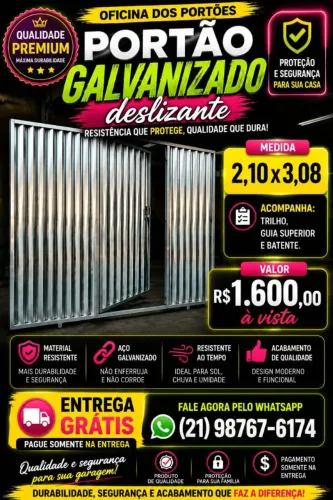 Portão garagem galvanizado com social completo e pague na entrega 