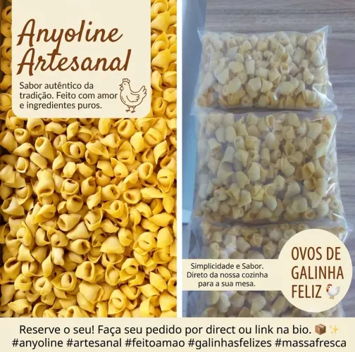 Agnoline 500gr 20 reais, totalmente feito em casa com ovos de galinhas felizes 