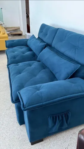 ? VENDO SOFÁ RETRÁTIL E RECLINÁVEL AZUL - 2,10 M