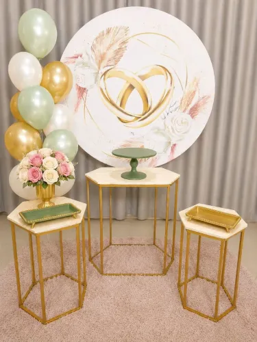 Kit 3 Mesas Sextavadas Madeira Pinus - Mesa para Festa, Decoração, Aniversário e Eventos