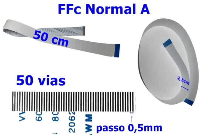 Cabo Flat Ffc 50 Vias 50cm Passo 0.5mm Tipo A Normal