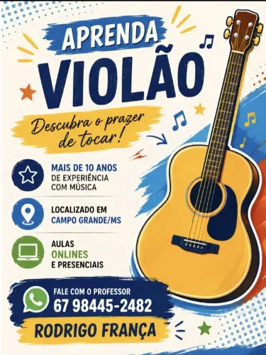 Aulas de violao, guitarra, bateria e contrabaixo para iniciantes