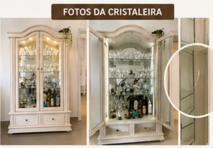 Cristaleira Provençal Branca com iluminação 