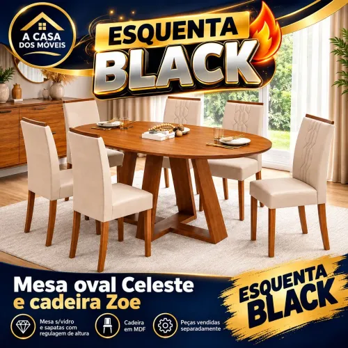 Mesa de jantar Oval Celeste 6 cadeiras