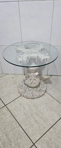 Vendo mesa de centro vidro com madeira trabalhada