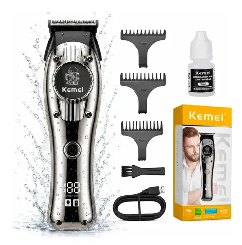 Máquina de Acabamento Kemei KM-1710 Profissional Recarregável Display LCD