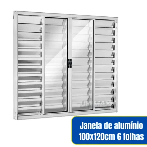 Janela Veneziana de Alumínio Natural 6 Folhas 100x120 com Vidro