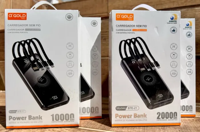 Carregador Portátil GOLD Cabo + Indução 10k 20k Mah