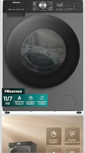Lava e Seca Hisense 11kg Nova C/Nota fiscal Wi-Fi 13 Programas de Lavagem WD3S11 Titanium