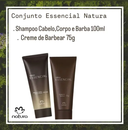 Conjunto Essencial Natura Masculino - Creme de Barbear e Shampoo Cabelo, Corpo e Barba