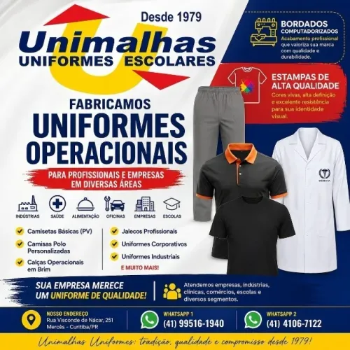 CALÇAS EM BRIM PESADO, CAMISETAS E CAMISAS POLO PARA UNIFORMES PROFISSIONAIS