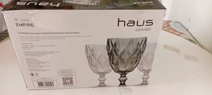 Conjunto com 6 taças de vidro diamond cinza 300ml HAUS