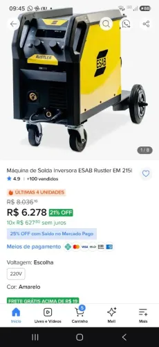Máquina de solda ESAB MIG e MMA funcionando perfeitamente.