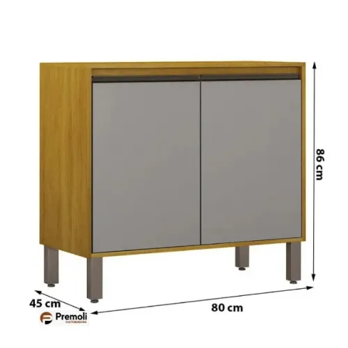 Balcão 2 portas 80 cm Eduarda Cinamomo/Cinza CHF
