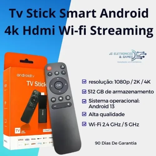 Tv Stick Smart Android 4k Hdmi Wi-fi Streaming 512GB - - loja física - entrega rápida
