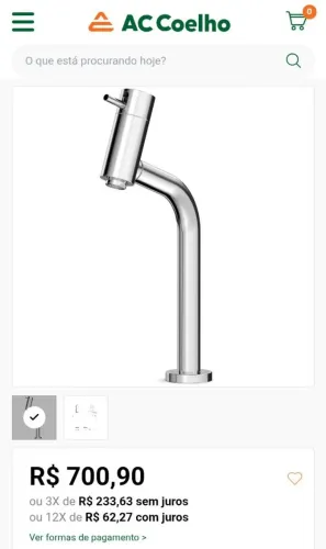 Torneira para banheiro aço inox, 1/4 de volta 