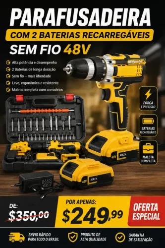 Furadeira e parafusadeira nova com 2 baterias