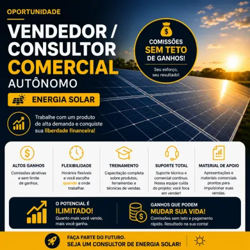 Vaga Vendedor / Consultor Comercial Autônomo - Energia Solar