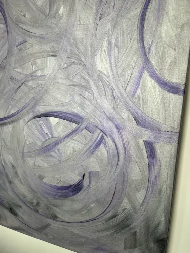 Quadro parede pintura acrílica feito a mão tons prata
