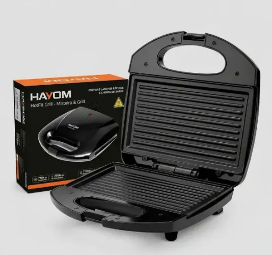 Sanduicheira Elétrica Hotfit Grill Antiaderente 750w Hayom Preto
