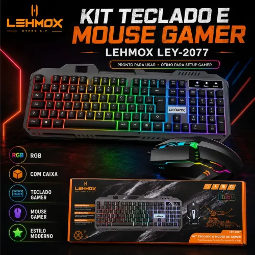 Kit Gamer LEHMOX LEY-2077 - Teclado RGB + Mouse + Caixa