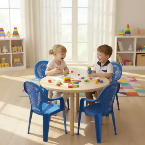ACEITO PROPOSTAS!!! Kit 4 Cadeiras Infantil Ursinho Plástica Azul Antares