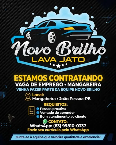 Vaga de emprego para lava jato