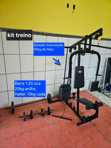 Kit treino estação Barra e halteres parcelo cartão