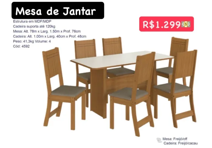Mesa de Jantar com 6Cadeiras T181
