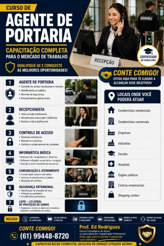 Curso VIP Agente de Portaria + Atendimento ao Público + Recepção Presencial ou Distancia