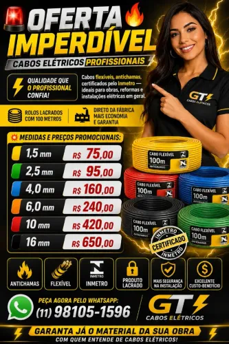 Cabos elétricos flexível antichama certificado pelo Inmetro rolos 100mts