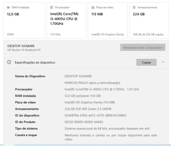 Notebook HP Pavilion 14