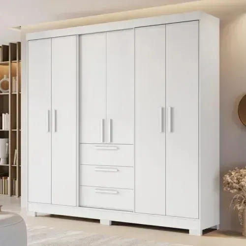 Guarda Roupa Casal 6 Portas 3 Gavetas Branco NT6030 - Condição Especial