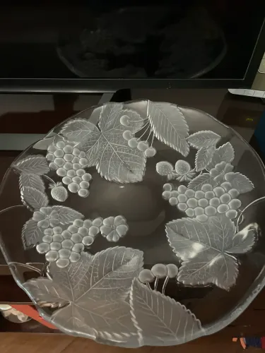 Fruteira de vidro com desenho de frutas 30 cm