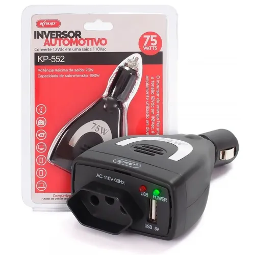 Inversor 12v 127v tomada adaptador energia veicular pra carro - tensao 75w potencia