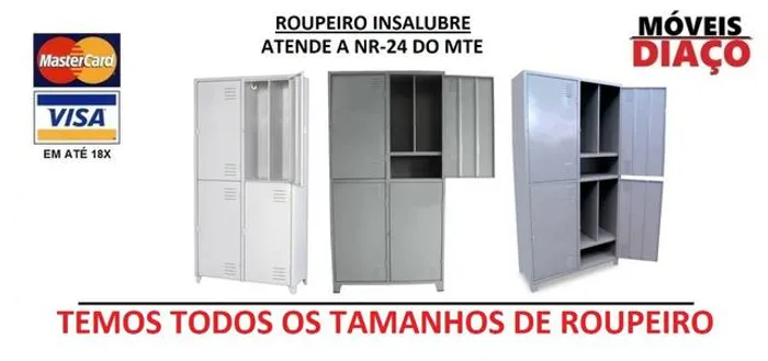 Roupeiro de Aço 4 portas insalubre NR-24, Todos os tamanhos, Atacado e Varejo