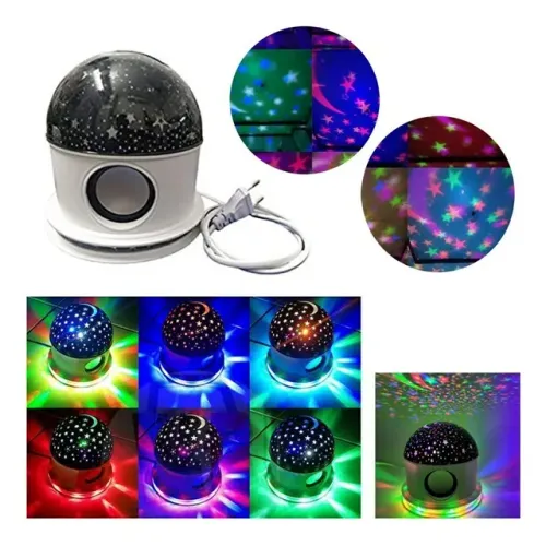 Luminária abajur caixa de som bluetooth com projetor de estrelas lua decorativa